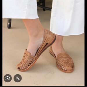 Nisolo Tan Woven Leather Huarache Flats Almond Leather